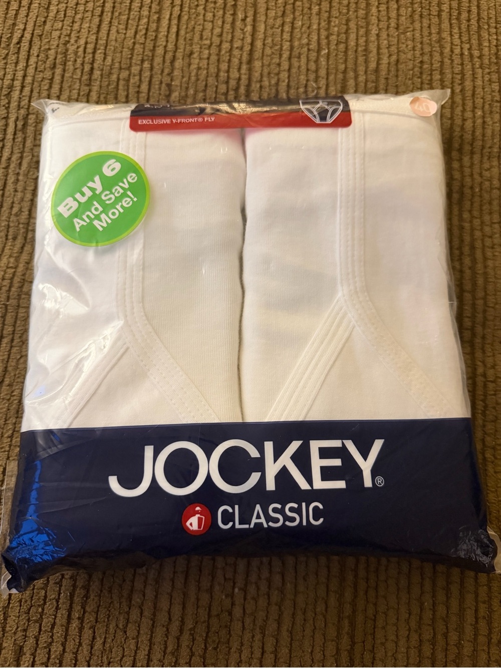 NWT Jockey Classic Men's Full Rise White Briefs - 6 Pack